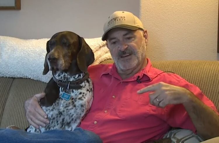 Dog with his owner feeling calm and safe