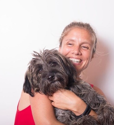 Rescued dog with his owner 