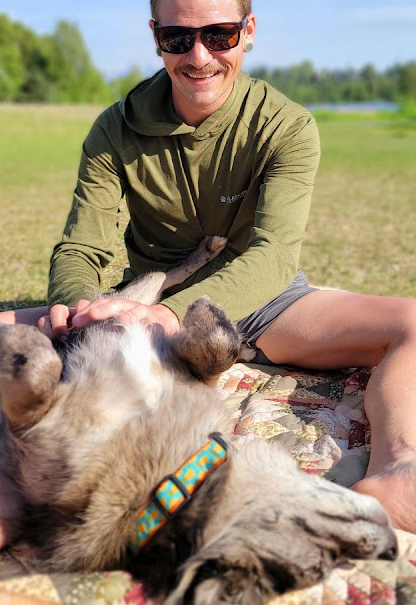 Dog and owner playing 